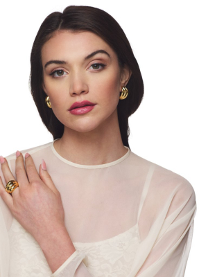 Satin Gold Domed Ribbed Clip Earring