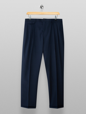 Selected Homme Navy Cropped Pleated Pants