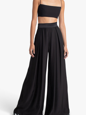 Saga Pleated Silk Wide-leg Trousers