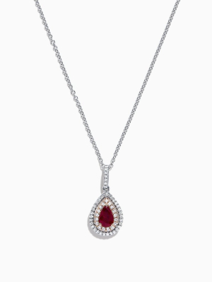 Effy Ruby Royale 14k Two Tone Gold Ruby And Diamond Pear Shaped Pendant, 0.68 Tcw