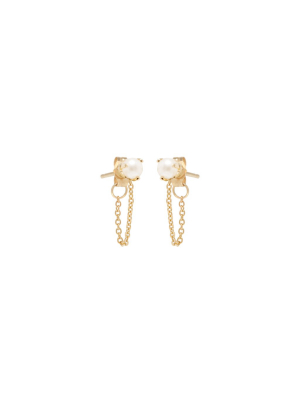 14k Pearl Chain Huggie Earrings