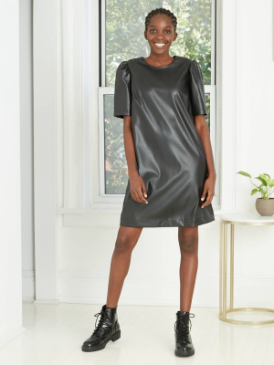 Women's Short Sleeve Faux Leather Dress - A New Day™