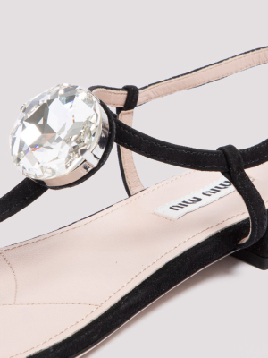 Miu Miu Crystal Embellished Thong Sandals