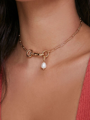 Faux Pearl Chain Choker Necklace