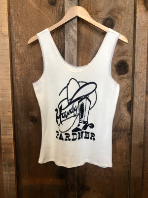 Howdy Pardner Lace Tank White/blk