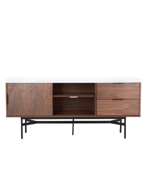 55" Pedro Stone Gloss Tv Stand Walnut/white/black - Safavieh