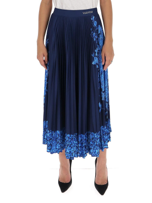 Valentino Bluegrace Bouquet Print Pleated Skirt