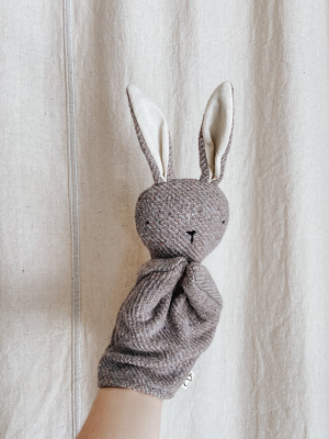 Handmade Upcycled Wool Bunny Puppet - Lavender-grey