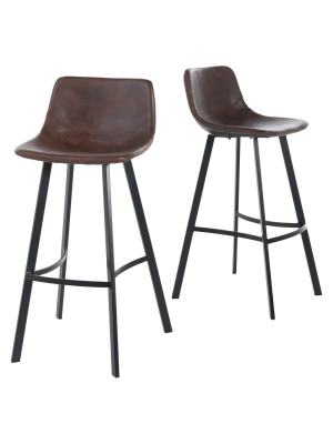 Set Of 2 30" Dax Faux Leather Barstool Brown - Christopher Knight Home