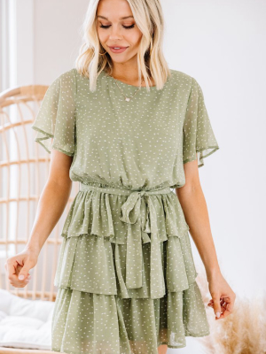 Take Your Word For It Sage Green Spotted Dress