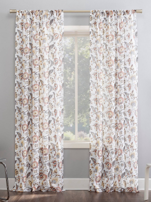 Sarita Floral Print Sheer Rod Pocket Curtain Panel - No. 918