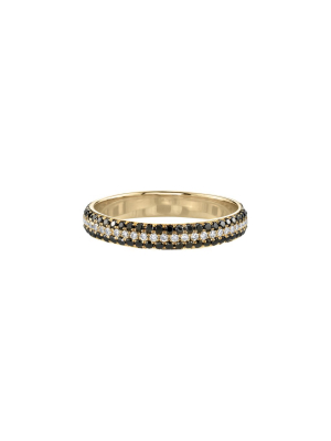 Three Row Black & White Diamond Cigar Band - Yellow Gold