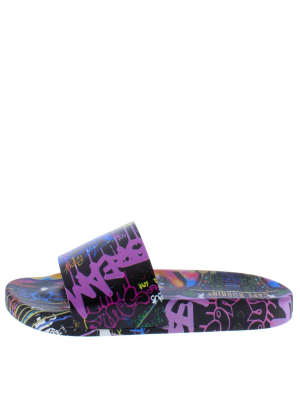 Oahu Graffiti Open Toe Flat Slide Sandal