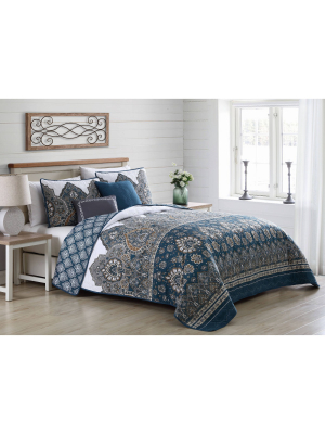 Livia Damask 5pc Quilt Set - Geneva Home Fashion