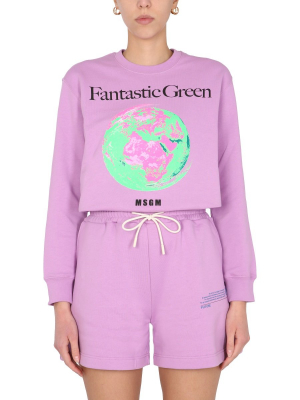 Msgm Fantastic Green Print Sweatshirt