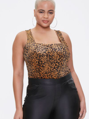 Plus Size Velvet Leopard Bodysuit