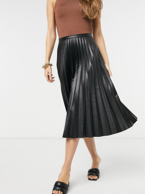 Closet London Pu Pleated Midi Skirt In Black