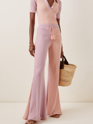 Flores Two-tone Ribbed-knit Flared-leg Pants