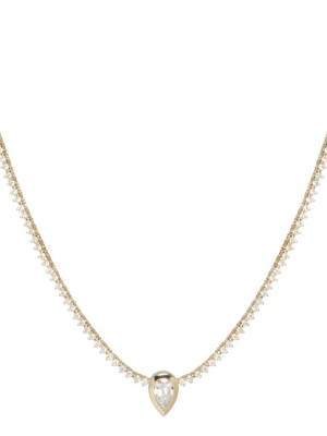 14k Pear Cut Diamond Pendant With Prong Diamond Tennis Necklace