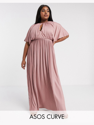 Asos Design Curve Exclusive Cape Maxi Dress With Pleated Skirt In Pink