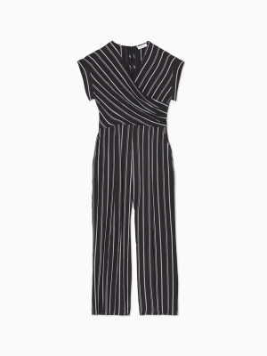 Striped V-neck Wrap Jumpsuit