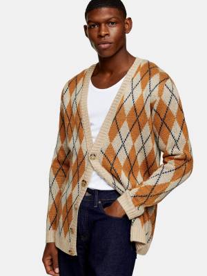 Camel Argyle Knitted Cardigan