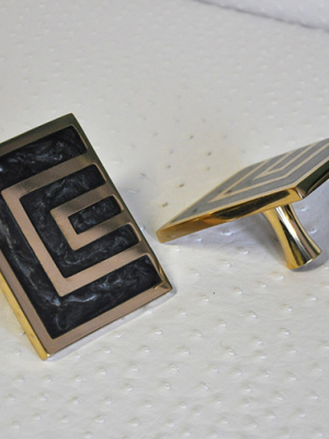 Pair Of Geometric Brass Knobs With Inset Resin In Various Colors