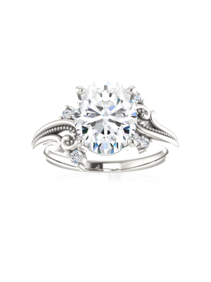 Pompeii3 2 1/5 Ct Oval Moissanite & Lab Created Diamond Engagement Ring 14k White Gold