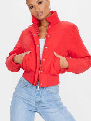Red Peach Skin Cropped Puffer Jacket