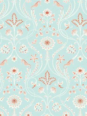 Island Turquoise Damask Wallpaper From The Seaside Living Collection By Brewster Home Fashions