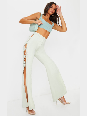 Sage Lace Up Detail Flared Pants