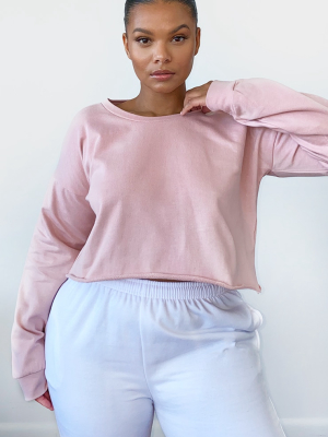 Plus Beau Pink Cut Off Crop Long Sleeve Sweater