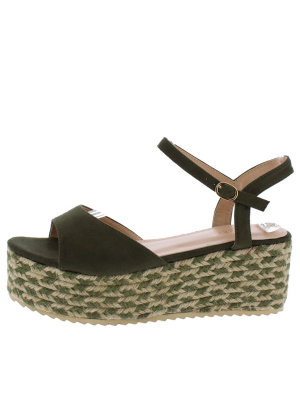 Brielle1 Olive Open Toe Slingback Ankle Strap Espadrille Wedge