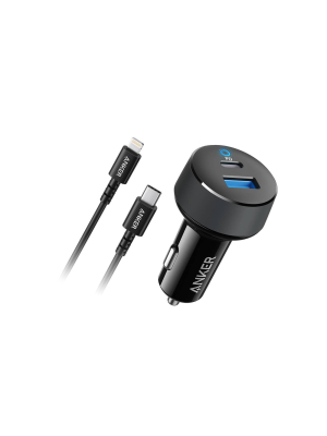 Anker 2-port Powerdrive 25.5w Power Delivery Car Charger (with 3' Powerline Select Lightning To Usb-c Cable) - Black