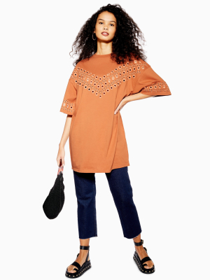 Rust Broderie T-shirt Dress