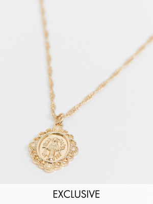 Reclaimed Vintage Inspired St Christopher Pendant Necklace In Gold