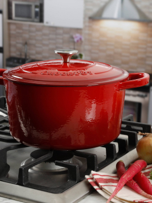 Crock Pot 7 Quart Round Cast Iron Dutch Oven With Lid - Red