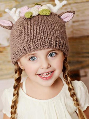 Hartley Deer With Flowers Knit Hat