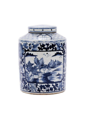 Dynasty Tea Jar Floral Landscape Medallion