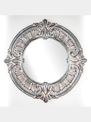 39" X 39" Galvanized Metal Baroque Style Framed Wall Vanity Accent Mirror Whitewashed Gray - American Art Decor