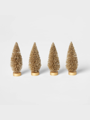 4pk Glitter Bottle Brush Christmas Tree Decorative Figurine Set Gold - Wondershop™