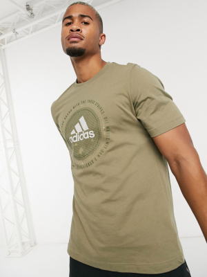 Adidas T-shirt In Khaki With Central Logo