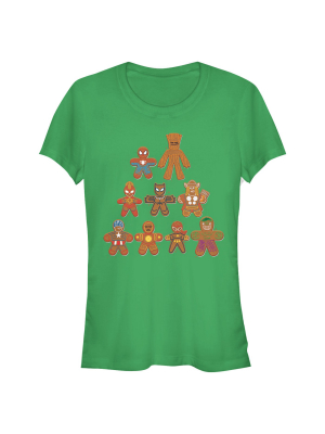 Junior's Marvel Christmas Gingerbread Cookie Tree T-shirt