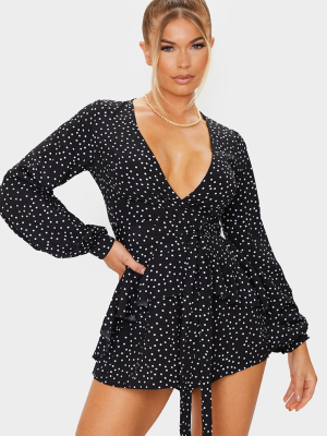 Black Polka Dot Long Sleeve Frill Romper