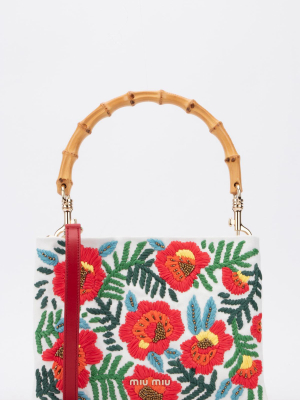 Miu Miu Floral Embroidered Tote Bag