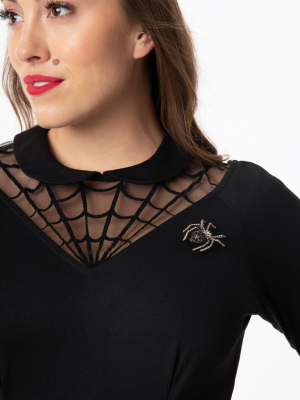 Unique Vintage Black Spiderweb Endora Fit & Flare Dress