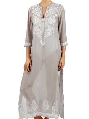 Embroidered Long Silk Chiffon Caftan