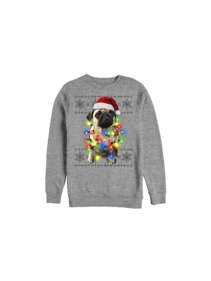 Men's Lost Gods Ugly Christmas Pug Lights Sweatshirt