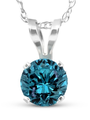 Pompeii3 1/2 Carat Blue Diamond Solitaire Pendant 14k White Gold