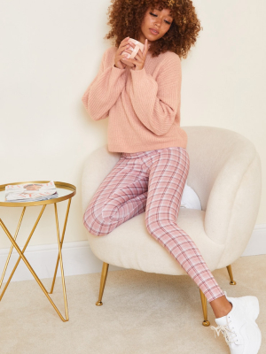 Pink Checked Jersey Leggings